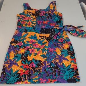 NWOT VTG Hilo Hattie Vibrant Tropical Print Sleeveless Faux Wrap Dress